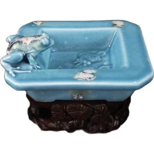 Chinese porcelain kiln change sky blue glaze square frog pen wash