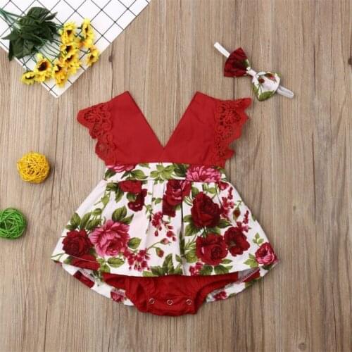 Baby Girl Floral Romper + Headband Girl Ruffle False Dresses Summer Clothing Set Baby Clothes Newborn Outfits