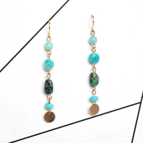 Gold color fashion jewelry Dangle Earrings handmade amazonite, American howlite blue stone for women gift free shippings