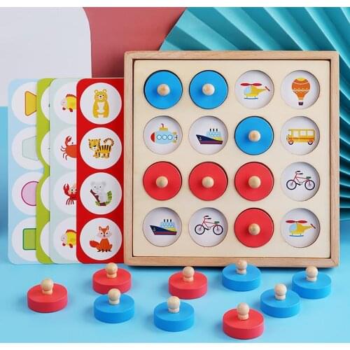 Montessori Memory Match Chess Game 3d Puzzles Wooden Early Educational Family Party Casual Interaction Game Toy For Children Kid