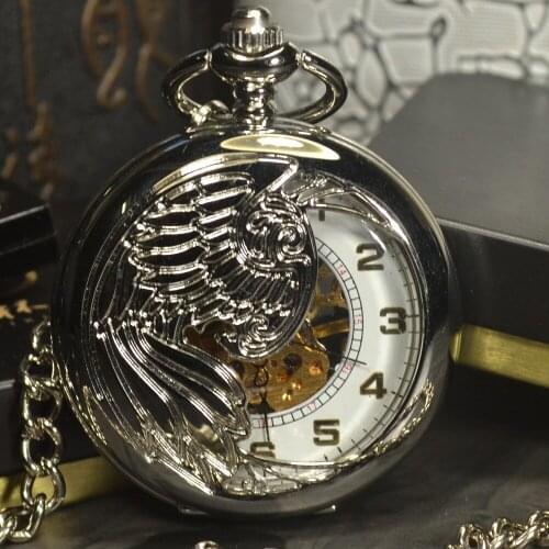 TIEDAN Silver Steampunk Skeleton Mechanical Pocket Watches Men Antique Luxury Brand Hand Wind Necklace Pocket & Fob Watch Chain