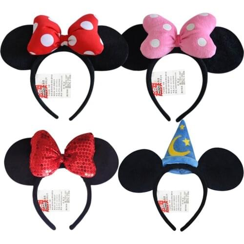 Disney Genuine Toys Minnie Mouse Headdress Plush Mickey Head Minnie Ears Girls Hair Bands Princess Head Hoop Kids birthday Gift
