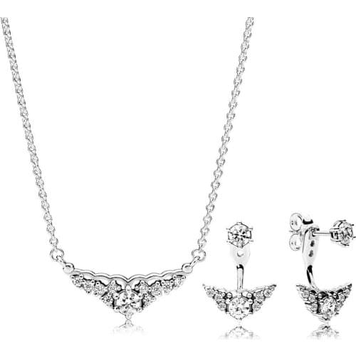 NEW 100% 925 sterling silver Fairytale Tiara Earring and Necklace Gift Set original clear CZ fit charms diy jewelry A Set