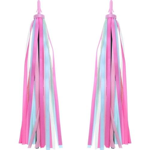 One Pair of Childrens Bike Handlebar Streamers Bicycle Grips Tassels Ribbons Baby Carrier Accessories (Pink)
