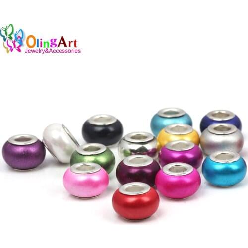OlingArt 15x10mm 12Pcs imitation pearls multiple Colour Big Hole Acrylic European Beads DIY Bracelet Necklaces Jewelry making