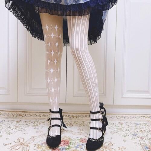 The Original lolita socks thin tights printing harajuku gothic black stripes, female lace white tights