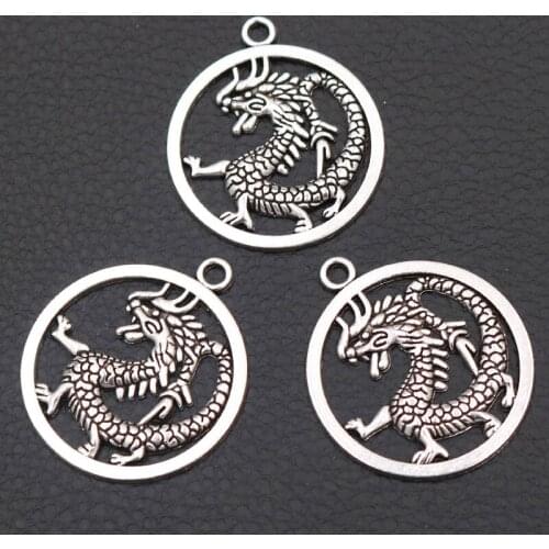 6pcs Retro Dragons Pendants, 37 * 32mm Dragons Kings Charms, God Beast Charms, DIY Metal Jewelry Charms, A2149