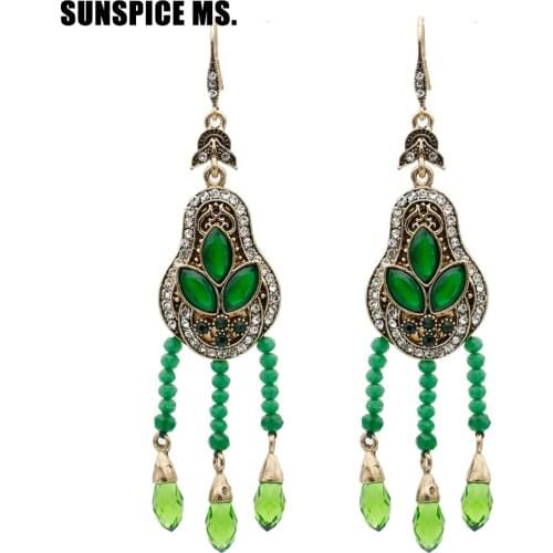 Earrings Wedding Jewelry Hook Wew Crystal Resin Vintage Bohemia Gold Color Women Antique Retro Ethnic Party Gift Banquet