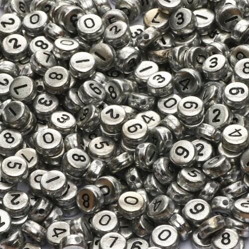 Mixed Silvered Number Acrylic Beads Round Flat Digital Loose Spacer Beads For Jewelry Making Diy Bracelet Necklace 7*4mm