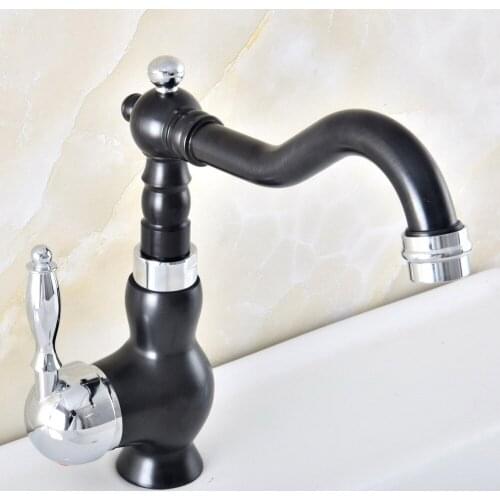 Bathroom Faucet Black & Chrome Brass Basin Faucet Deck Mounted Single Handle Single Hole Hot And Cold Water Tap Nnf489