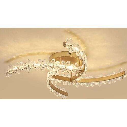 Modern Led Crystal Ceiling Light Luxury Gold Metal Flower Lamp Bedroom Living room romantic Indoor Lighting Luster Decorations