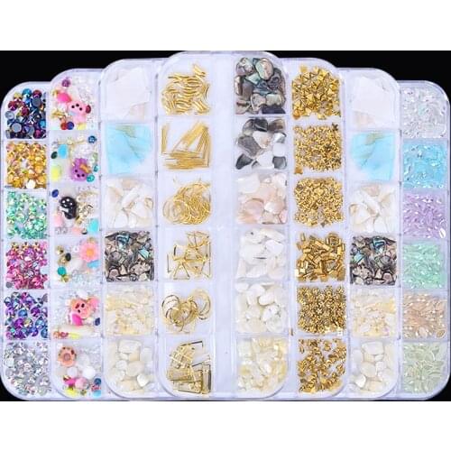 1 Box New Multi-size Nail Rhinestones 3D Crystal AB Clear Nail Stones Gems Pearl DIY Shell Rhinestone Nail Art Decorations