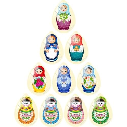 TAFREE 10pcs/lot Tradition Russian Doll Picture 18x25mm Handmade Tear Drop Shape Glass Cabochon Dome Flat Back Jewelry RU45