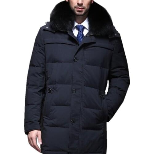 Warm Exquisite White Duck Down Coat Winter Men Jacket Mens Hooded Fox Fur Collar Coats Plus Size Casaco Masculino WXF151 s s