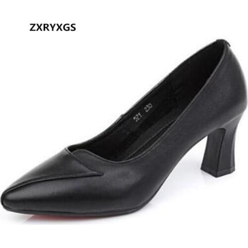 New Autumn Pointed Shallow Mouth Women Pumps Soft Bottom Elegant Fashion Genuine Leather Shoes Women High Heel Shoes Size 33-40
