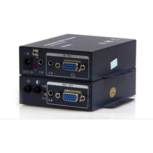 1 Pair Multimedia UTP Extender HD 1080P VGA + Audio by ethernet RJ-45 CAT-5e to extend 200m adjustable anti-lighting 500Mhz