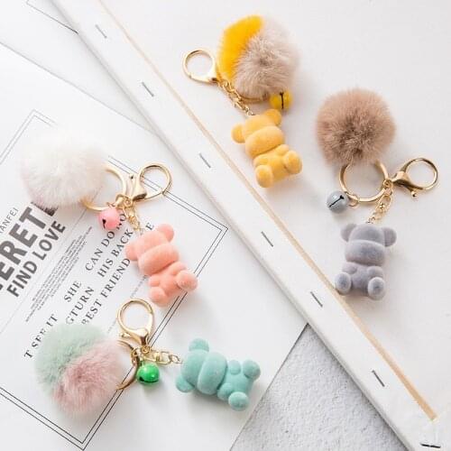 Velvet bear key fobs female cute hairball car key ring chain pendant bag bag pendant lock key buckle pendant
