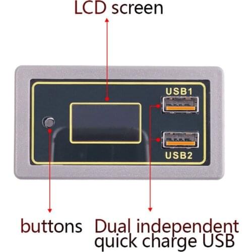 Digital Display Voltmeter Battery Capacity Voltage Meter Tester Dual USB for DC 12V Car Motorcycles Vehicles Multi-Protocol Fast