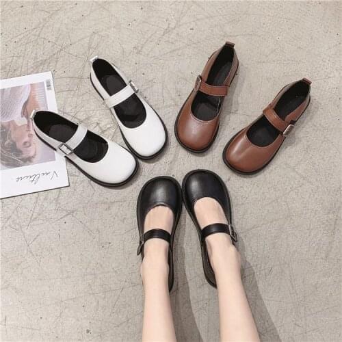 2021 Goth Lolita Buckle Mary Janes Shoes Patent Leather Shallow Woman Flats Girls Shoes Plus Size Anime Cosplay Womens Shoes