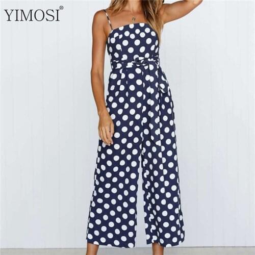 Summer Sexy Backless Chiffon Playsuits Women Dot Print Wide Leg Jumpsuits 2021 Casual Sleeveless Loose Spaghetti Strap Overalls