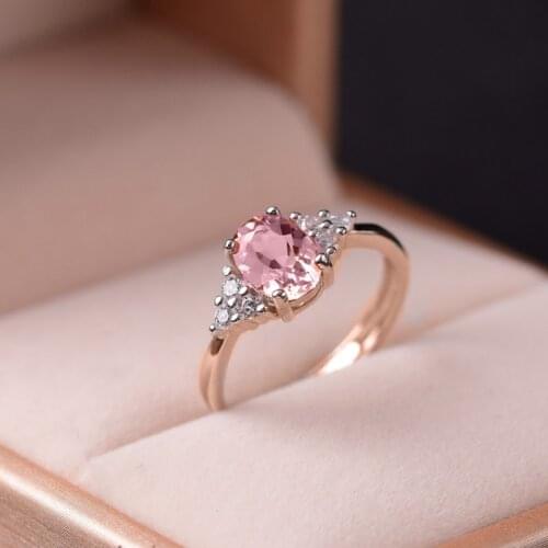 14K Rose Silod Gold Rings for Women Christmas Ruby Pink Fine Jewelry for Luxury Wedding Bands Anniversary Rings Gift Women