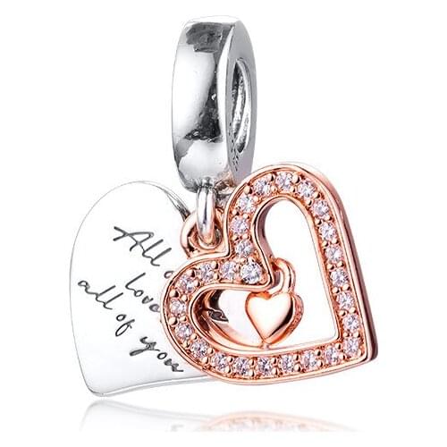2020 New Valentine Day Jewelry Sparkling Freehand Heart Dangle Charms for Silver 925 Bracelets & Bangles Rose Golden Jewelry DIY