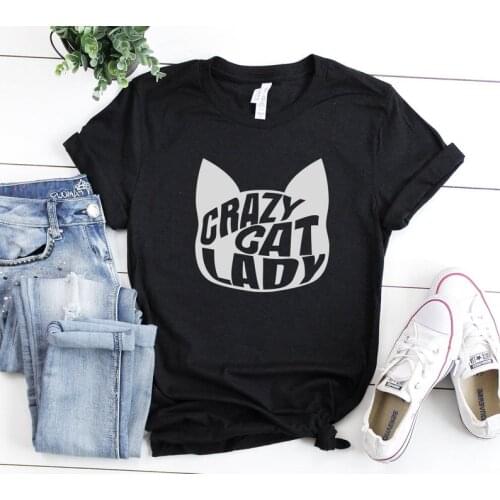 Amime Clothing Crazy Cat Lady Mom Mama Mother Womens Letter T-shirt Funny Cute Letter Print 90s Cotton Top Tees S-5XL Tshirts