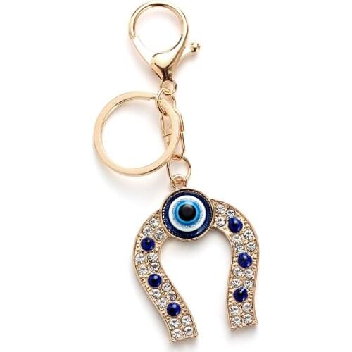 Lucky Eye Horseshoe Shape Charms Keychain Pendent Crystal Key Chain Alloy Gold Car Key Chain Fashion Jewelry EY4714