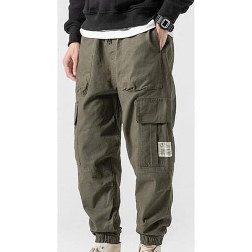 Summer Cargo Pants Solid Color Multi Pockets Men Mid Rise Drawstring Trousers for Daily Wear