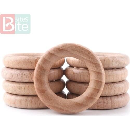 Bite Bites 10pc 40mm-70mm Beech Wooden Ring Baby Teether Baby Gym Ring BPA Free Wooden Blank Nursing Bracelet ChildrenS Goods