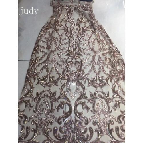 JL339# 5yards/bag 2018 High quality African fabric Sequins in rose gold stripes pattern is used for wedding parties