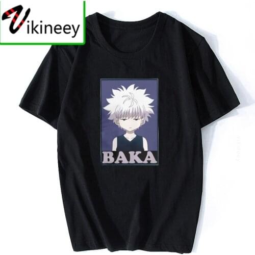 Hunter Japanese T Shirts Killua Zoldyck Baka Classic O-Neck Short Sleeves Classic Anime Japan Cotton T-Shirts Tees Mens
