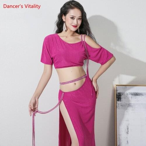 Belly Dance Set Sequins Top Long Sleeve Split Skirt Practice Clothes Suit Female adult High Waist Performance Clothing