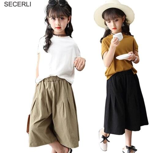 Teenage Girls Clothes Set 10 12 Years 2020 Batwing Sleeve T Shirt+Wide Leg Shorts Suit Girl Summer Clothing Set 4 to 15Years