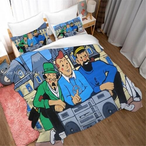 The Adventure Of Tintin Bedding Set 3D Print Cartoon Animation Duvet Cover For Kids Child Teen Bed Quilt Cover For Friends Gift