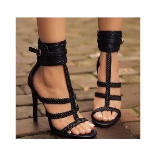 Summer Knitted T-belt High Heel Shoes Open Toe Slim Super High Heel Womens ROMAN SANDALS Chaussure Femme Apatos De Mujer