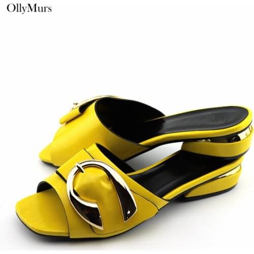 Hot Sale PU Leather Ladies Shoes For Party Dress Summer Style High Heels Slipper Shoes 4Color On Stock