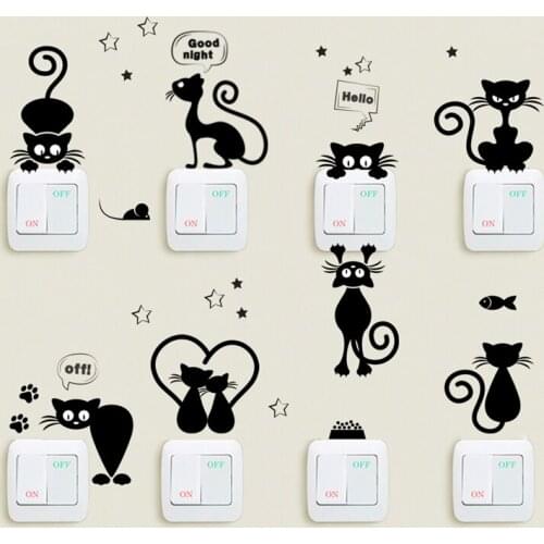 Lovely cat phone light switch wall stickers for kids rooms parlor diy home decoration cartoon animals wall decals pvc mural art