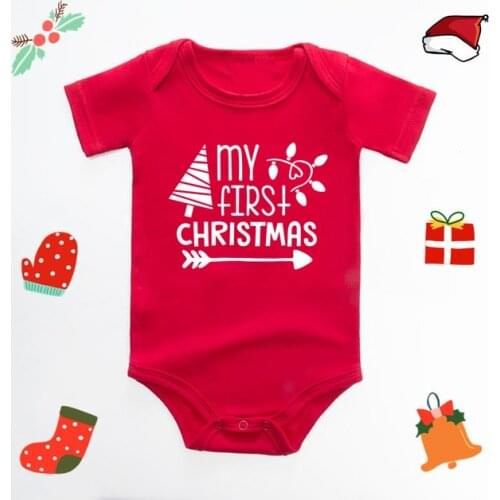 My First Christmas Letter Print Romper Jumpsuit Infant Newborn Baby Girls Boys Short Sleeve Outfit Christmas Clothes
