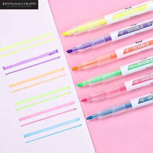 6Colors/Set Highlighter Pen Set Double headed And Colour School Supplies Marker Stationery Back To School By Kevin&sasa Crafts