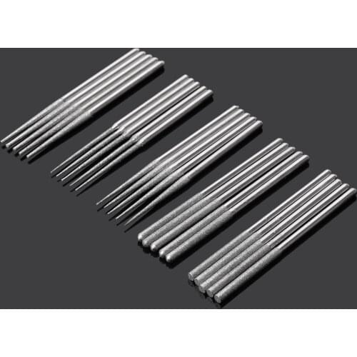 25Pcs Diamond Coated Rotary Pointed Head Burrs Bit Drill Set Polishing Grinding Rods Rock Ceramic Wood Abrasive Tools 3mm Shank