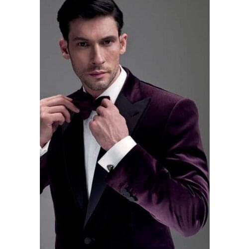 Latest Coat Pant Designs Purple Velvet Men Wedding Suits Slim Fit 2 Piece Tuxedo Custom Groom Prom Suit BlazerTerno Masculino
