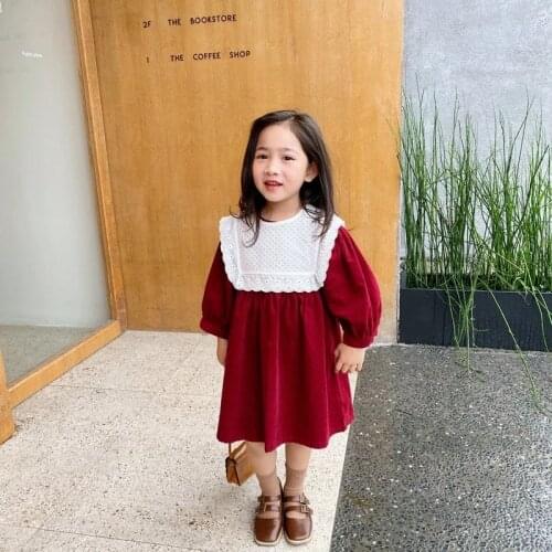 Kids Girls Dress Navy Collar Cotton 2021 Spring Autumn Fashion Baby LittleToddler Girl Cute Long Sleeve Princess Dresses Childre