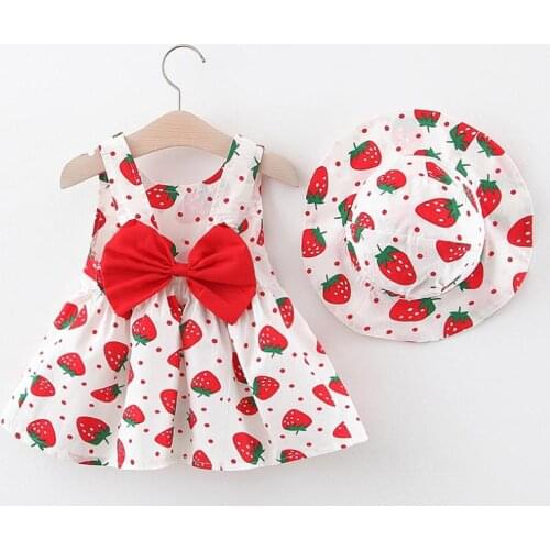Baby Girls Dresses With Hat 2pcs Clothes Sets Kids Clothes Baby Sleeveless Birthday Party Suspenders printing Princess Dress0-3Y