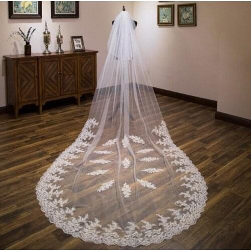 Luxury wedding veils /lace applique cathedral Length veils, 3.5 M long bridal veil, white vail Cathedral