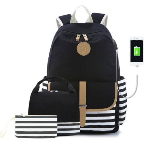 Backpack+Meal Pack+Pencil Case USB Charging Backpack 3 Pcs Set Print Casual School Backpacks School For Teens Student Bag Boys