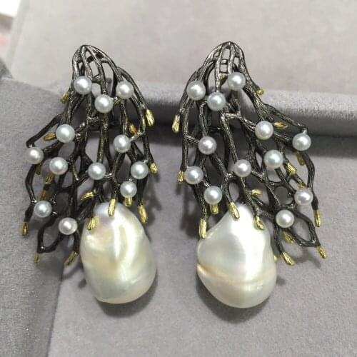 Baroque natural fresh water pearl stud earring branch of tree 925 sterling silver with pearl fine women jewelry free shipping