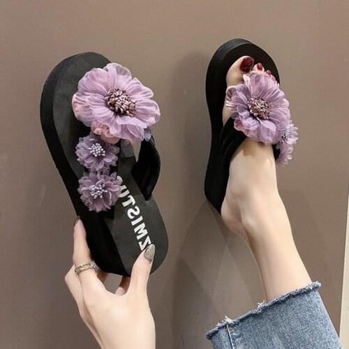 Large Size 40 Casual Fashion Sweet Flowers Ladies Flip-Flops Summer Hot Sale Soft-Soled Lightweight Comfortable Beach Shoes