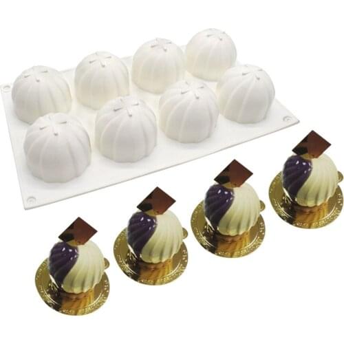 Silicone Moulds - 3D Bakeware DIY Chocolate Jelly Cupcake DessertMould, 8 Holes Whirlwind Balls, White
