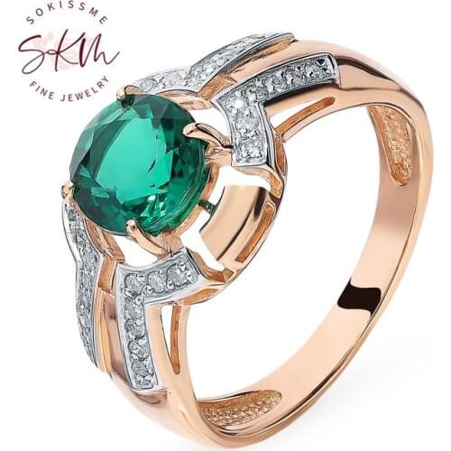 SKM luxury emeral rings for women 14k rose gold rings brand designer Engagement wedding rings designer Promise Gift for wife
